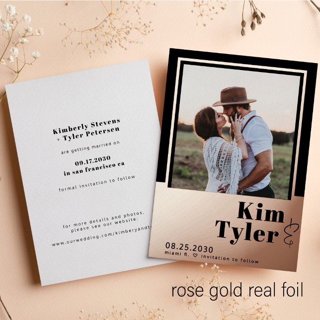 Rose gold foil modern photo wedding save the date (Creator Uploaded)