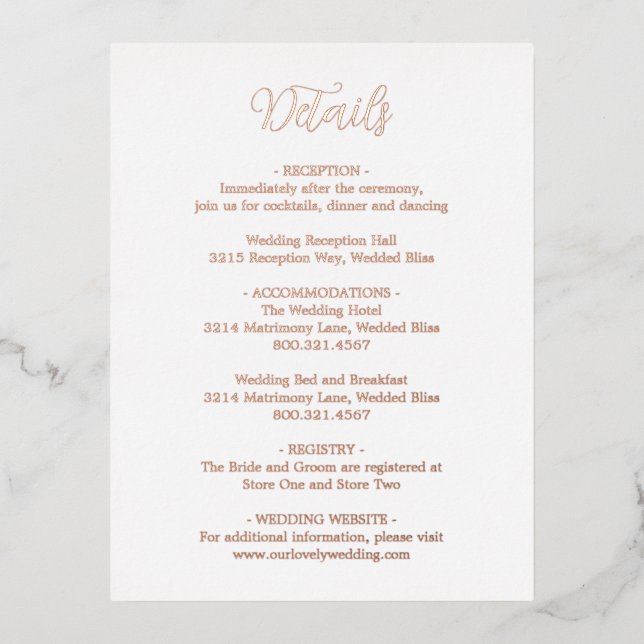 Rose Gold Foil Modern Wedding Enclosure Card (Front)