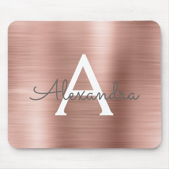 Rose Gold Foil Monogram Name Mousepad