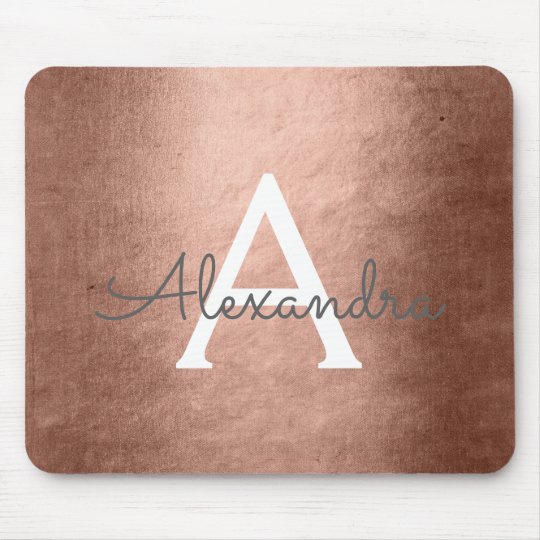 Rose Gold Foil Monogram Name Mousepad