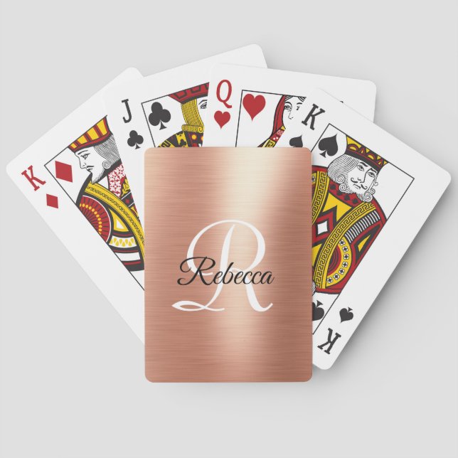 Rose Gold Foil Monogram Personalised Playing Cards (Back)