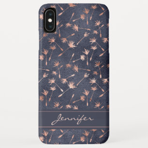 Rose Gold Foil - Navy Blue Pattern - Add Your Name iPhone XS Max Case