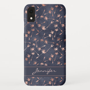 Rose Gold Foil - Navy Blue Pattern - Add Your Name iPhone XR Case