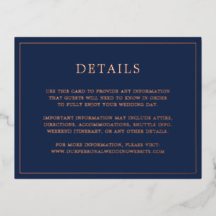 Rose Gold Foil Navy Blue Wedding Enclosure Card