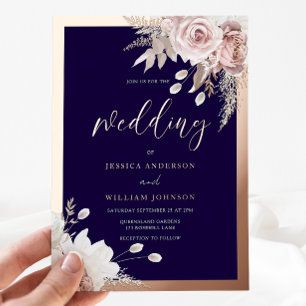 Rose Gold Foil Navy & Blush Floral Wedding