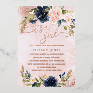ROSE GOLD FOIL Navy Pink Floral Baby Shower 