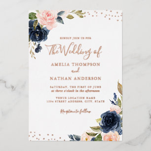 ROSE GOLD FOIL Navy Pink Floral Wedding