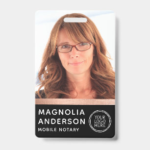 Rose Gold Foil Notary Photo Barcode Logo ID Badge