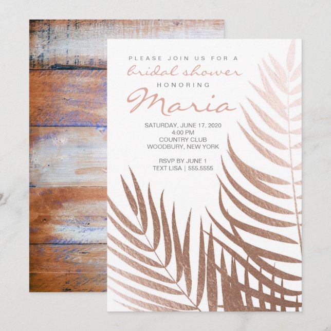 Rose Gold Foil Palm Leaves Bridal Shower Invitation (Front/Back)