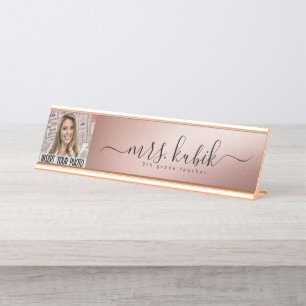 Rose Gold Foil Personalised Image Desk Name Plate