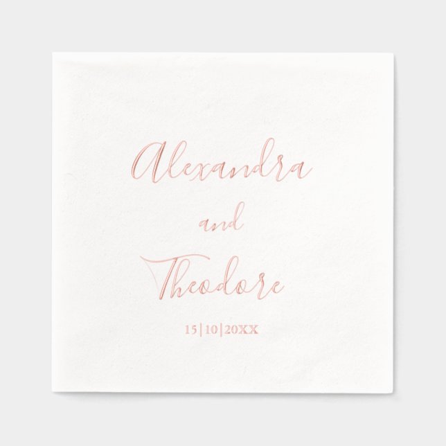 Rose Gold Foil Personalised Wedding Cocktail Foil Napkins (Front)