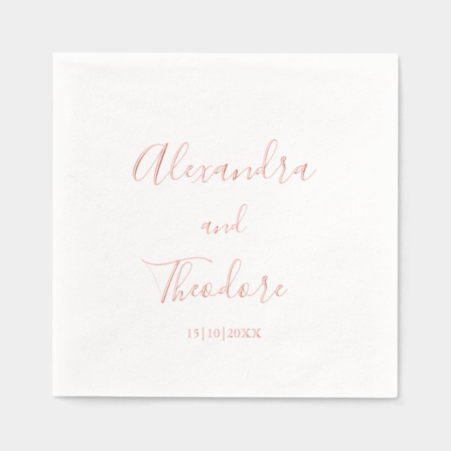 Rose Gold Foil Personalised Wedding Cocktail Napkins (Front)