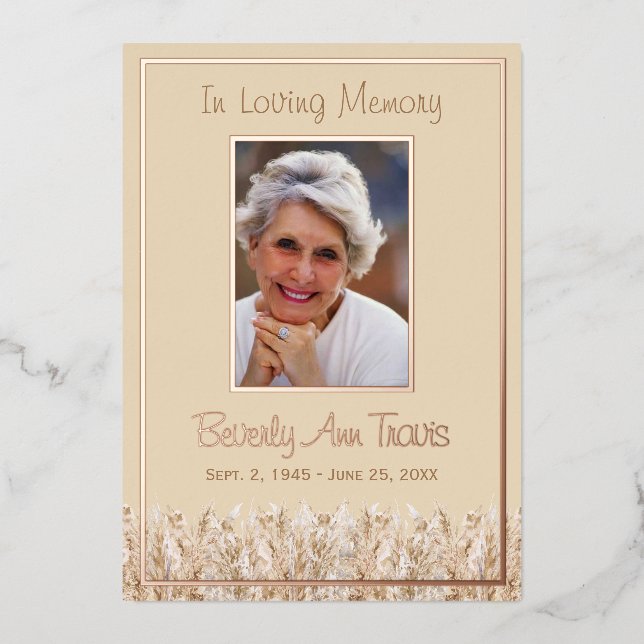 Rose Gold Foil Photo Funeral Card with Poem (Front)