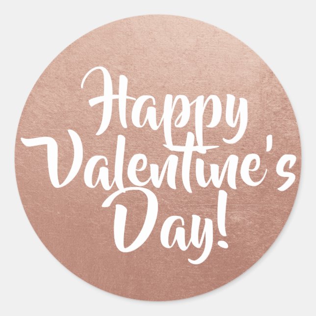 Rose Gold Foil Photo Happy Valentine's Day Classic Round Sticker (Front)