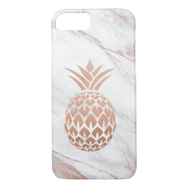 Rose Gold Foil Pineapple on White Marble Case-Mate iPhone Case (Back)