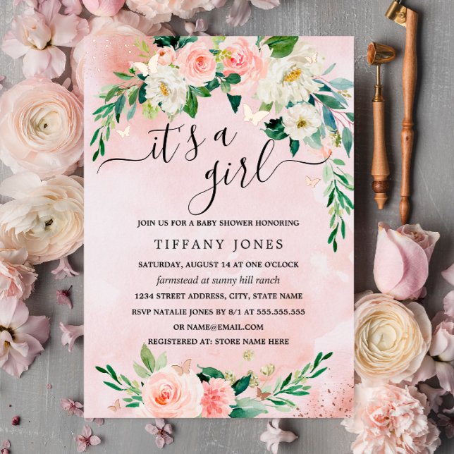 ROSE GOLD FOIL Pink Blush Floral Baby Shower  (Creator Uploaded)
