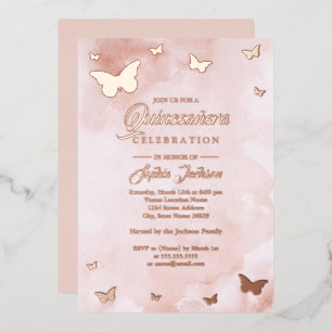ROSE GOLD FOIL Pink Butterfly Quinceanera 