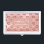 Rose Gold Foil Pink Lips Makeup Artist Business Card Holder<br><div class="desc">Lips with Lipstick Blush Pink & Rose Gold Faux Brushed Metal Foil Elegant Makeup Artist Business Card Holder. This professional Pink & Rose Gold Brushed Metal Lipstick Business Card Holder is perfect for a Makeup Artist or Beauty Salon. If the profession or name text does not fit your needs, please...</div>