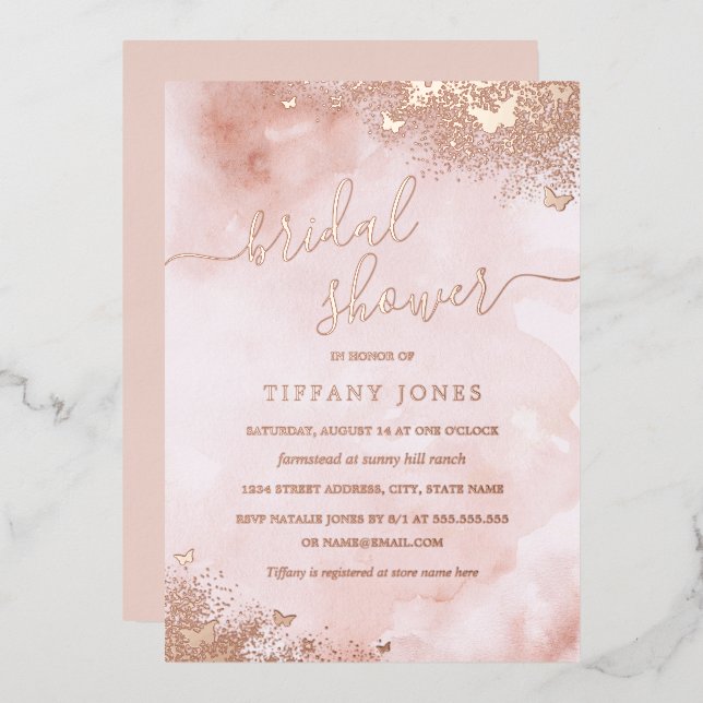 ROSE GOLD FOIL Pink Peach Butterfly Bridal Shower  (Front/Back)