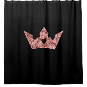 Rose Gold Foil Princess Crown on Black Shower Curtain