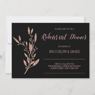 Rose Gold Foil Rehearsal Invites Floral Black