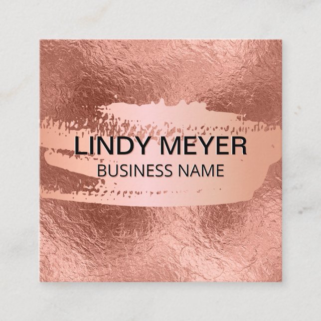 Rose Gold Foil | Rose Gold Brushed Square Business Card (Front)