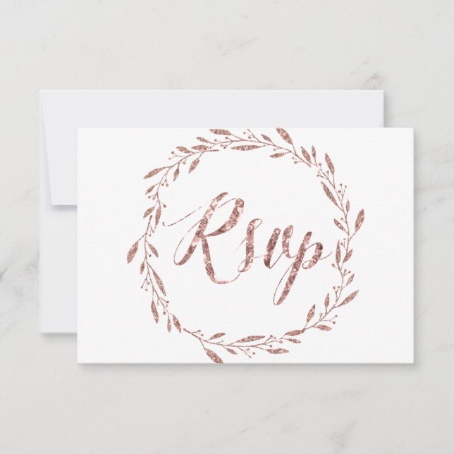 Rose Gold Foil RSVP Cards For Wedding Wreath (Front)