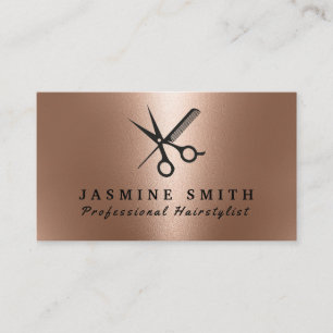 Rose Gold Foil Scissors And Comb Logo Hairstylist Business Card