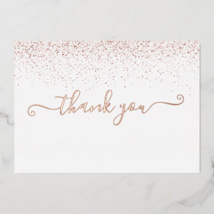 Rose Gold Foil Script Glitter Thank You Card