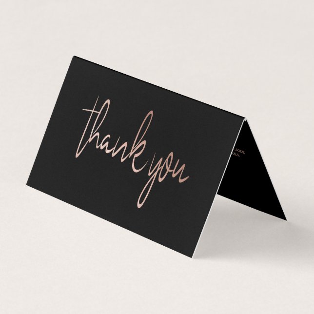 Rose Gold Foil Script Logo Business Thank You Card (Front)