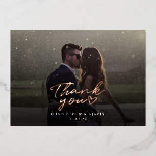 Rose Gold Foil Script Wedding Photo Thank You Card