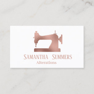 Rose Gold Foil Sewing Machine Alterations Tailor Business Card