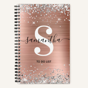 Rose Gold Foil Silver Glitter Monogram To Do List Notebook