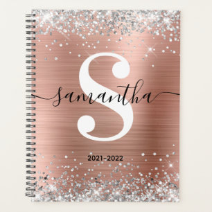 Rose Gold Foil Silver Glitter Style Monogram Planner
