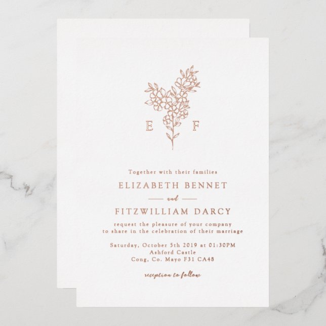 Rose Gold Foil Simple Cherry Blossom Monogram  (Front/Back)