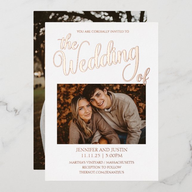 Rose Gold Foil Simplistic 2 Photo Wedding (Front/Back)