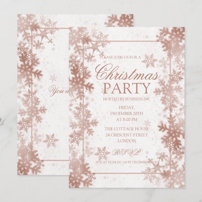 Rose Gold Foil Snowflakes Christmas Party Invitation (Front/Back)