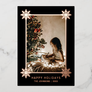 Rose Gold Foil Snowflakes Holidays PHOTO Foil  Holiday Card