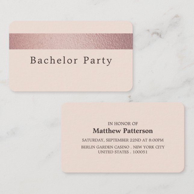 Rose Gold Foil Stripe, Bachelor Party Ticket (Front/Back)