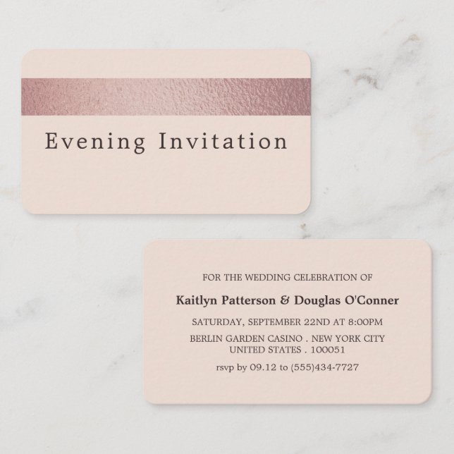 Rose Gold Foil Stripe, Evening Event Ticket Invite (Front/Back)