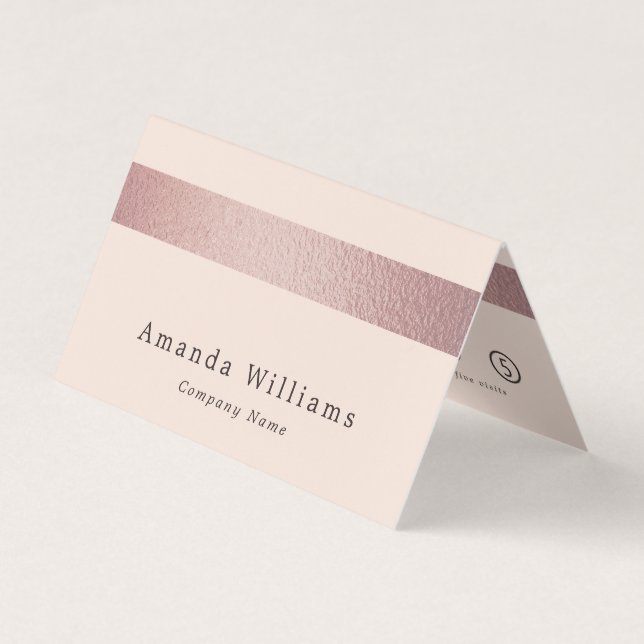 Rose Gold Foil Stripe On Blush Pink Double Loyalty Business Card (Front)