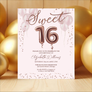 Rose Gold Foil Sweet 16 Balloons Budget Invitation