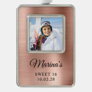 Rose Gold Foil Sweet 16 Photo Silver Plated Framed Ornament