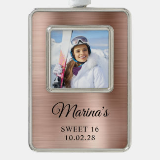 Rose Gold Foil Sweet 16 Photo Silver Plated Framed Ornament