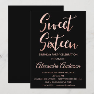 Rose Gold Foil Sweet 16 Sixteen Birthday Invitation