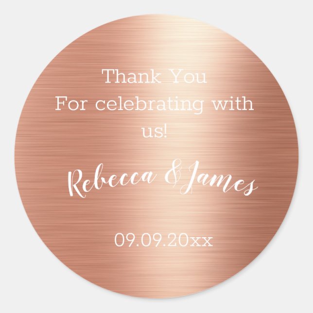 Rose Gold Foil Thank You Wedding Thank You Classic Round Sticker (Front)