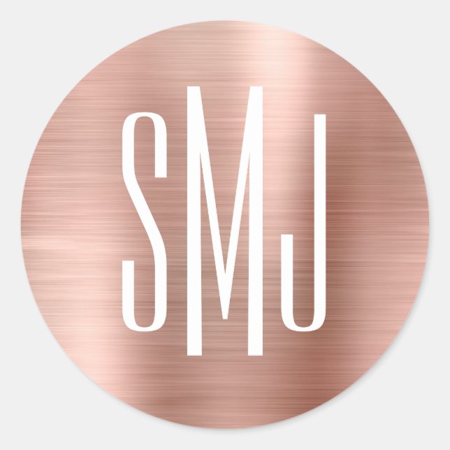 Rose Gold Foil Three Letter Monogram Classic Round Sticker (Front)