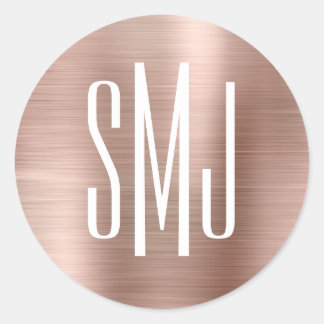 Rose Gold Foil Three Letter Monogram Classic Round Sticker