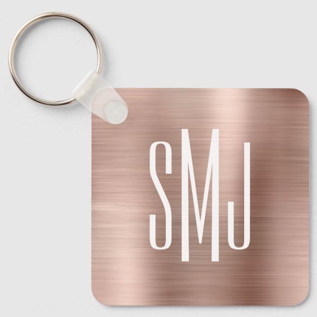 Rose Gold Foil Three Letter Monogram Key Ring (Front)