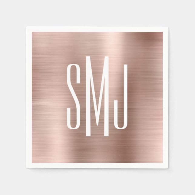 Rose Gold Foil Three Letter Monogram Napkin (Front)
